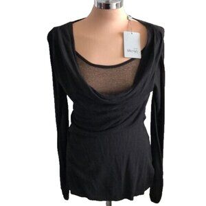 Metro7 New Black Knitted Sweater Cowl Neck  W Bronze Mesh Layer Accent Small